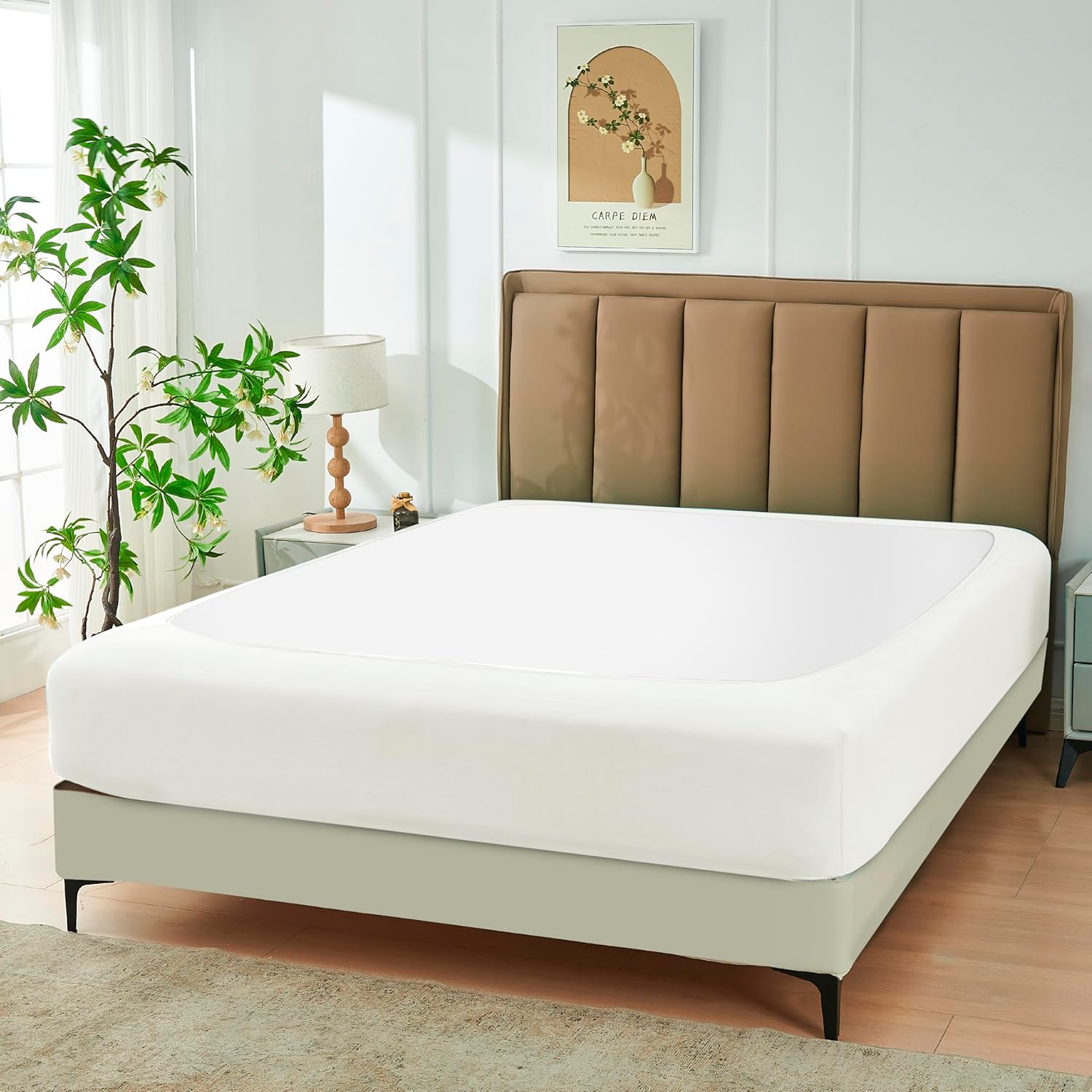 Biscaynebay Queen Bed Skirt Ivory Stretchy Box Spring Cover