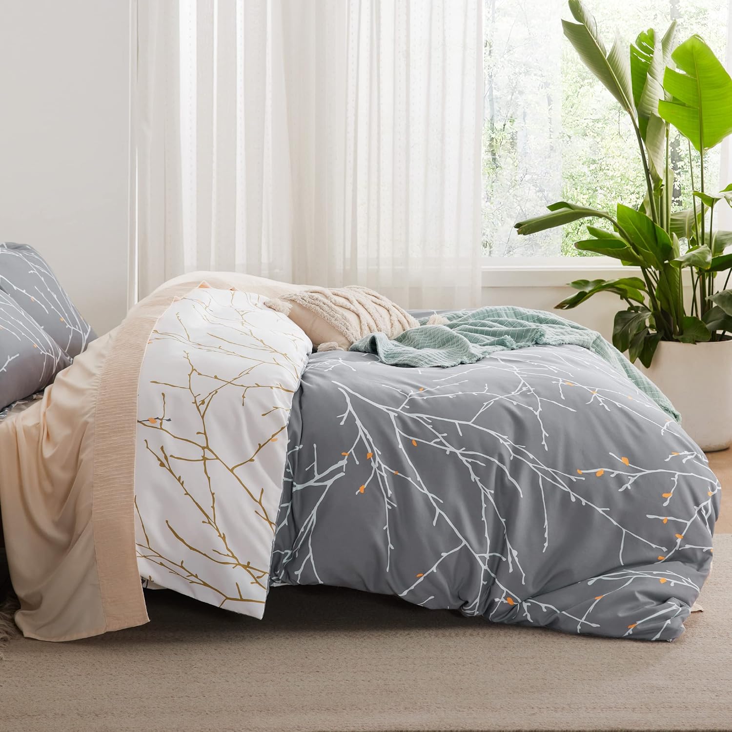 Bedsure Duvet Cover Set - Reversible Tree Branch with Zipper Closure