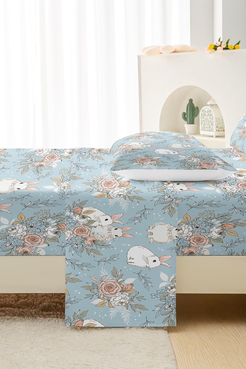 QOOMO Cute Rabbit Microfiber Kids Bedding Set