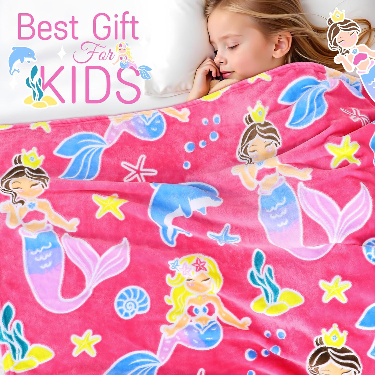 HWING Glow in The Dark Mermaid Throw Blanket for Girls