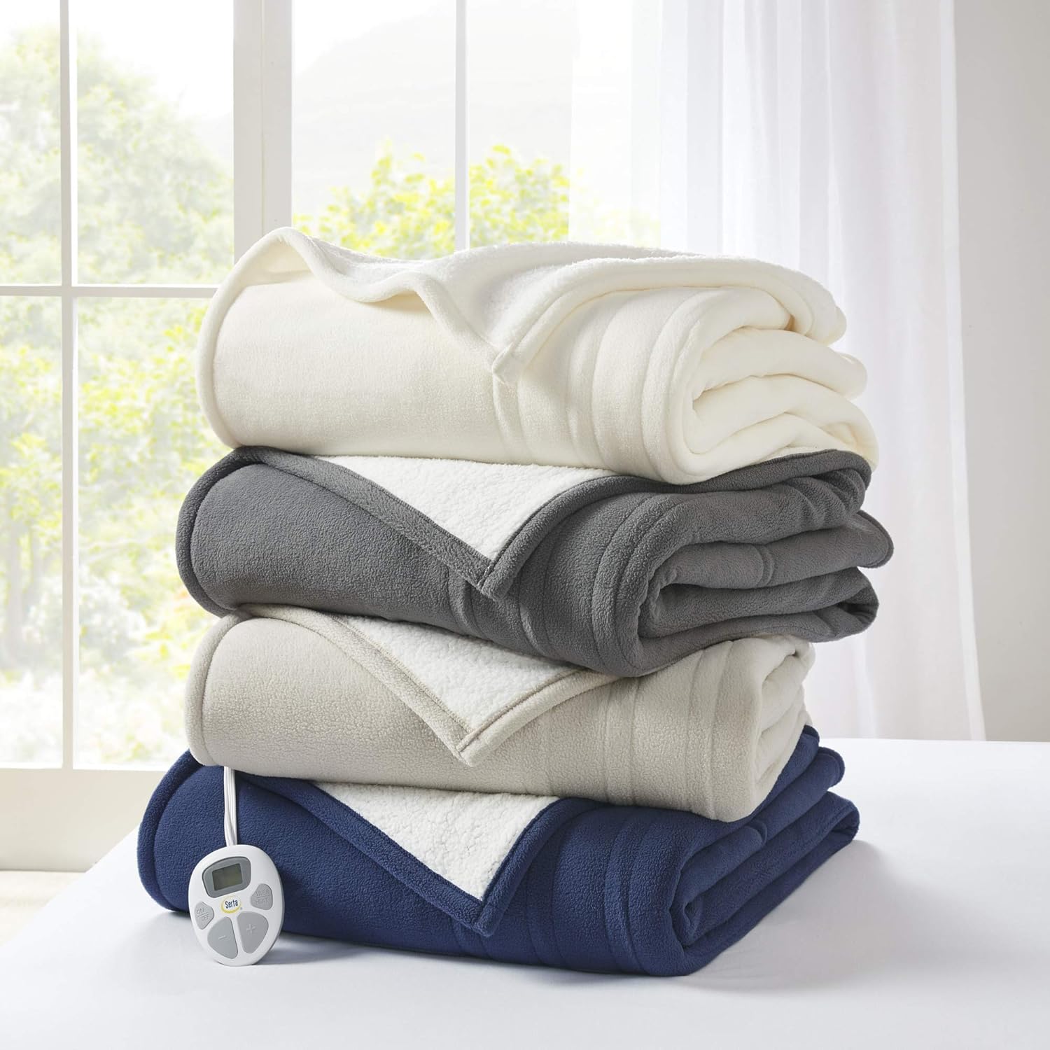 Serta Reversible Fleece to Sherpa Electric Blanket 90x100 Blue King