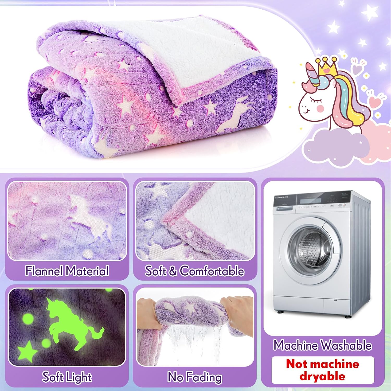 Kids Heated Blanket with 10 Levels and Glow in the Dark Design