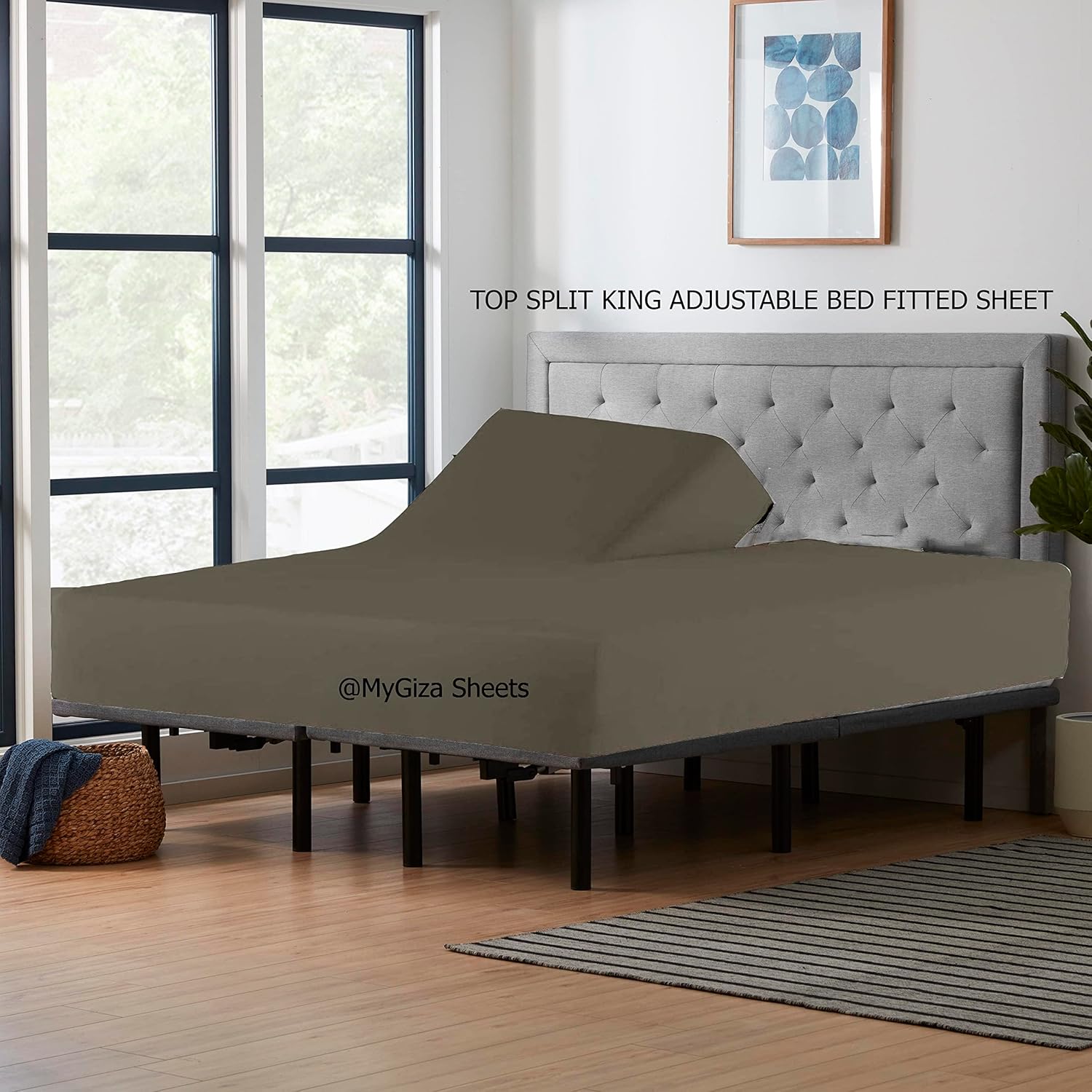 Split Top King Fitted Sheet Dark Grey 100 Giza Cotton