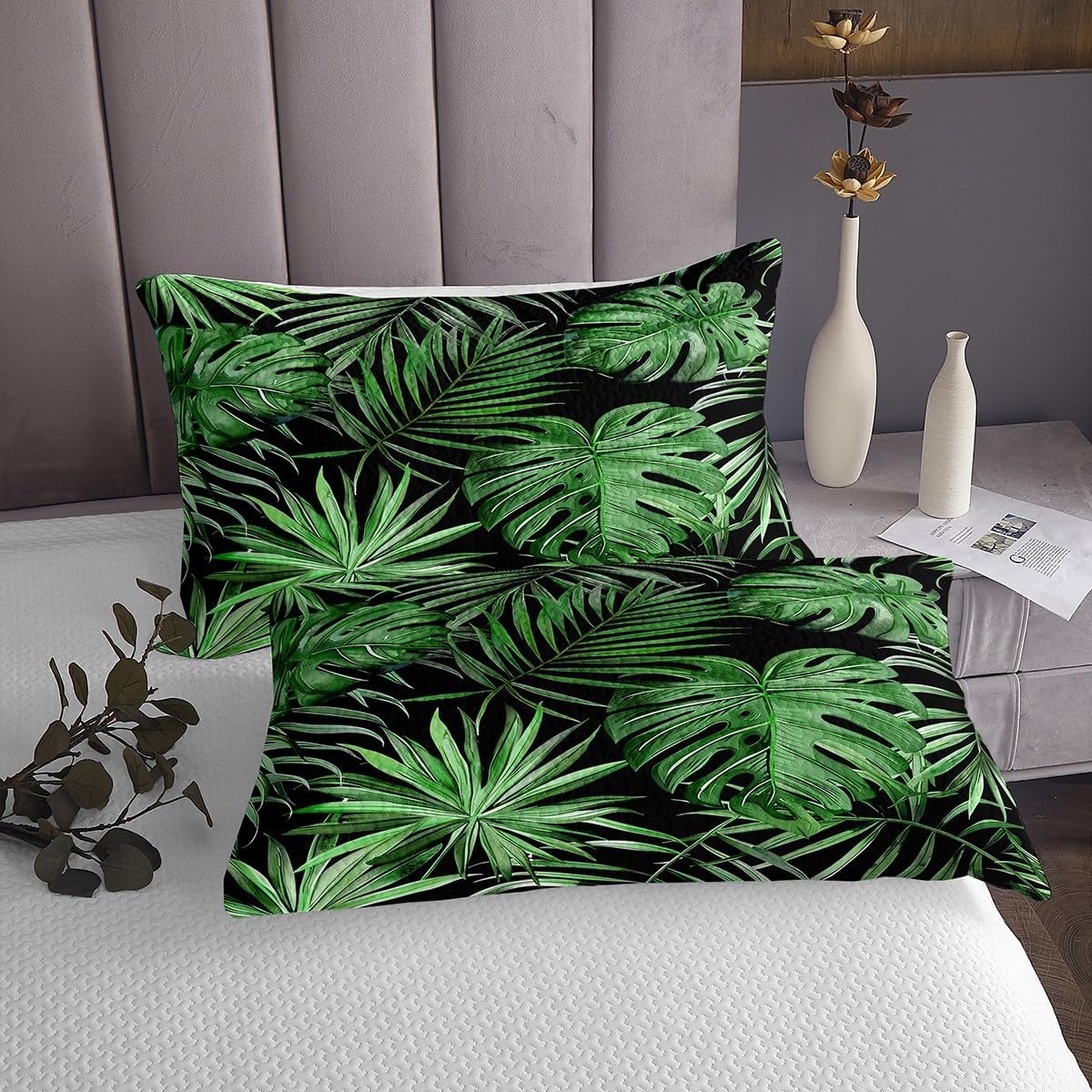 Castle Fairy Green Palm Leaves Quilt Set for Kids