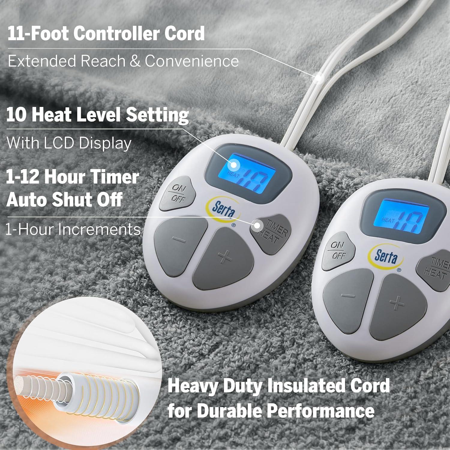 Serta Heated Blanket King 100 x 90 Grey