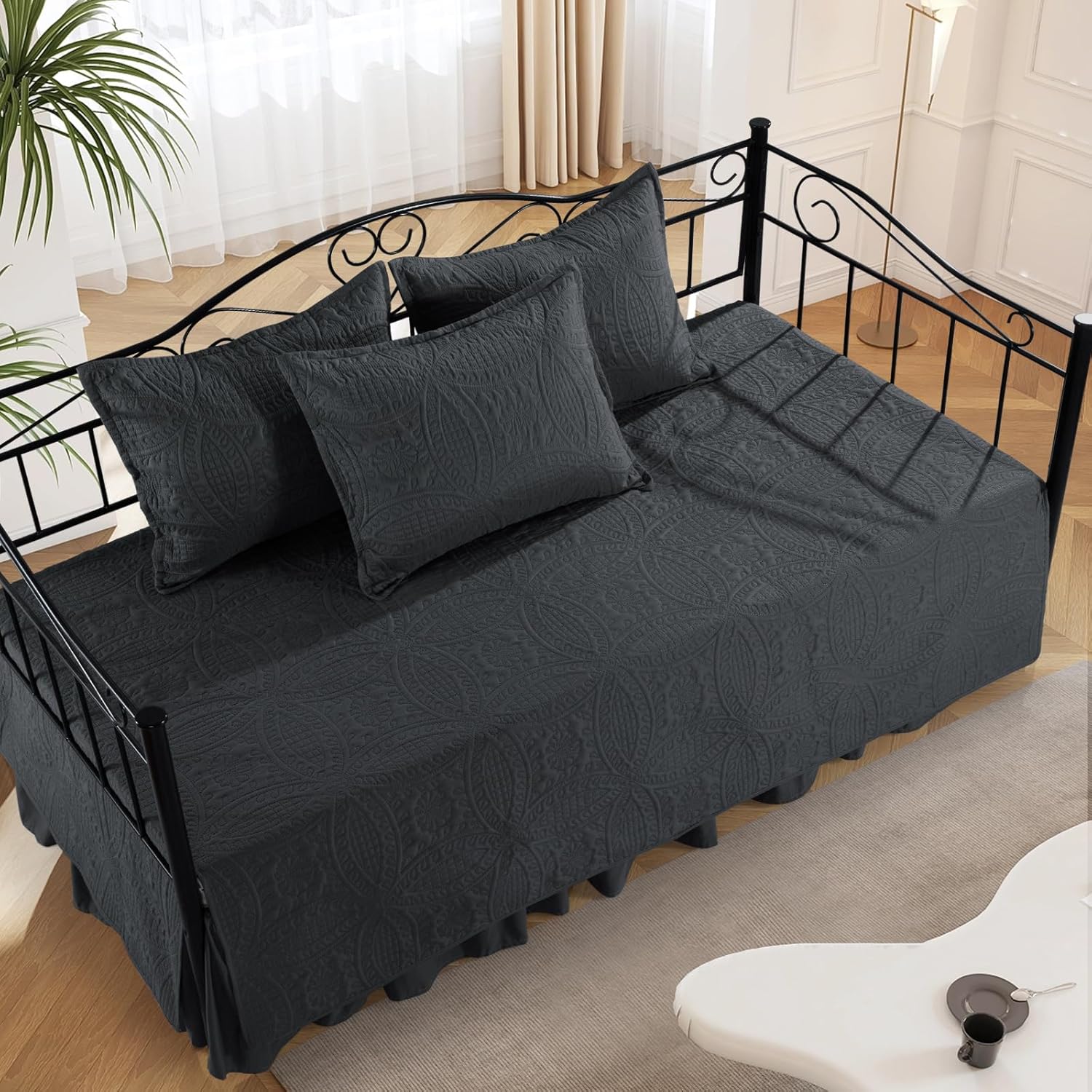 HOMBYS Daybed Set Twin Size with Coin Pattern 75x39 Dark Grey