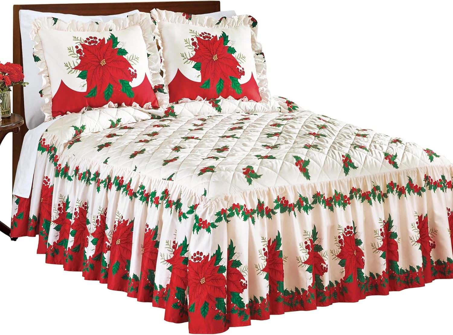 Collections Etc Christmas Bouquet Ruffle Skirt Bedspread 1