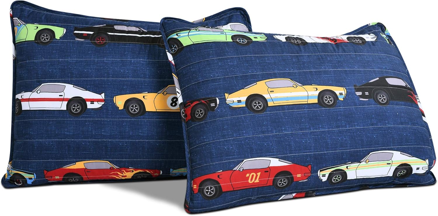 Lush Decor Race Car Kids Quilt Bed Set Navy Twin