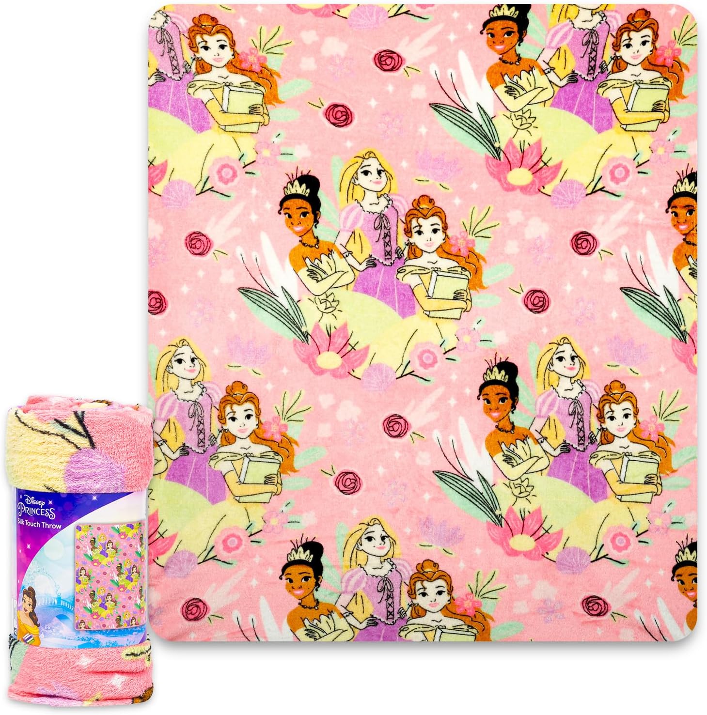 Disney Princess Travel Blanket Pillow Set - 40x50 Throw Neck Pillow Stickers More