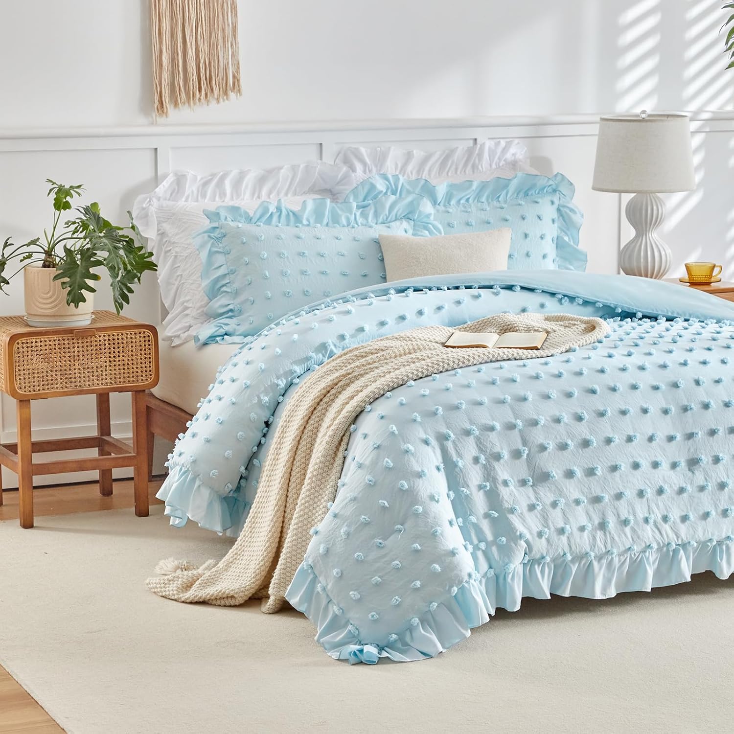 Flysheep Tufted Dots Ruffle Comforter Set Twin 3-Piece