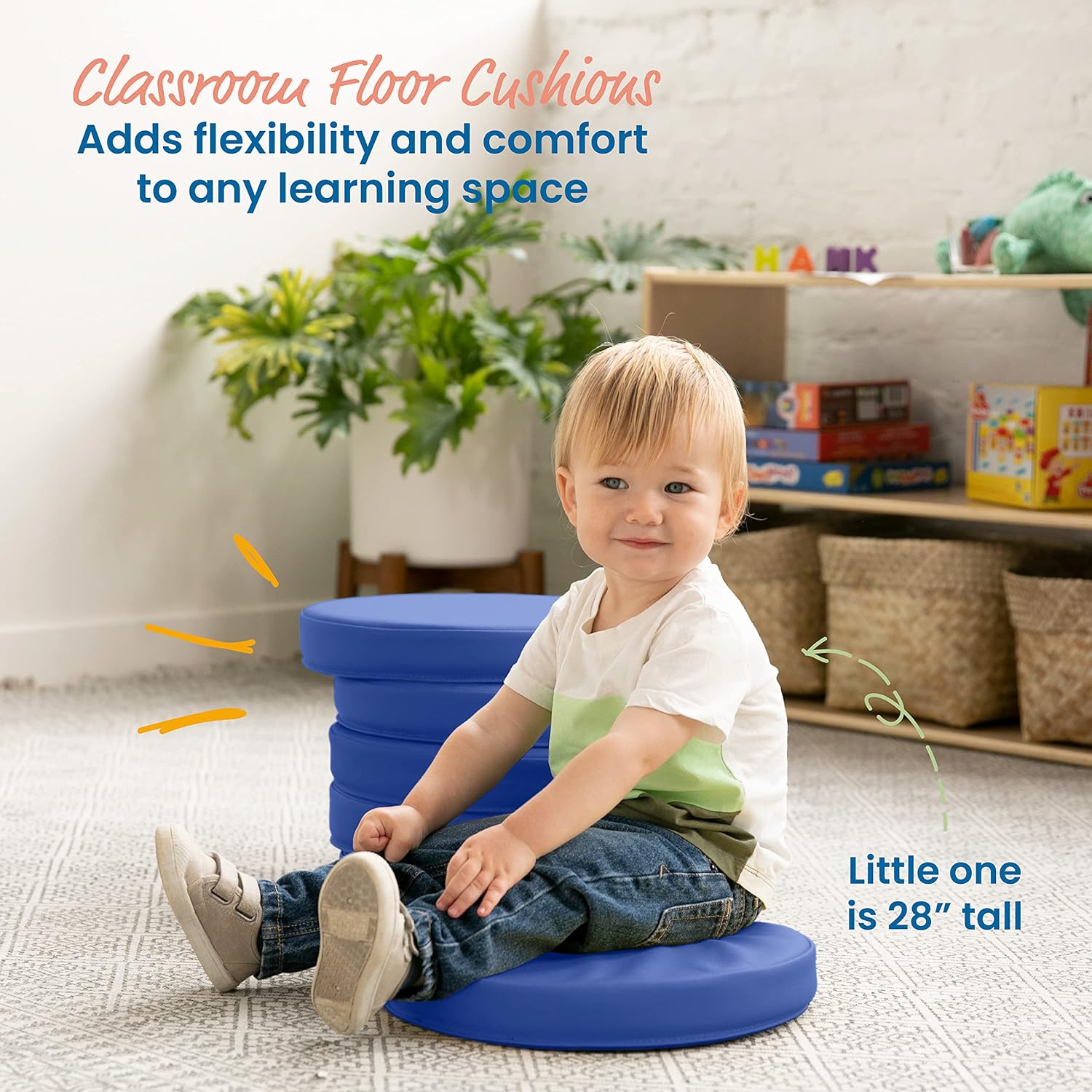 ECR4Kids SoftZone Floor Cushions 6-Piece Blue