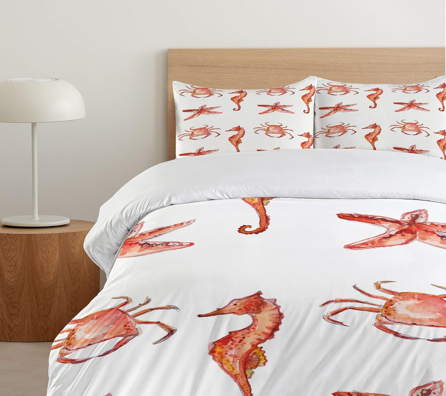 Ambesonne Nautical Duvet Cover Set with Crab and Seahorse Pattern