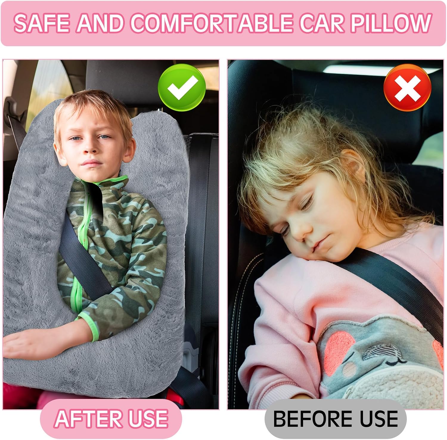 Barydat 2 Pcs Travel Pillow for Car Back Seat
