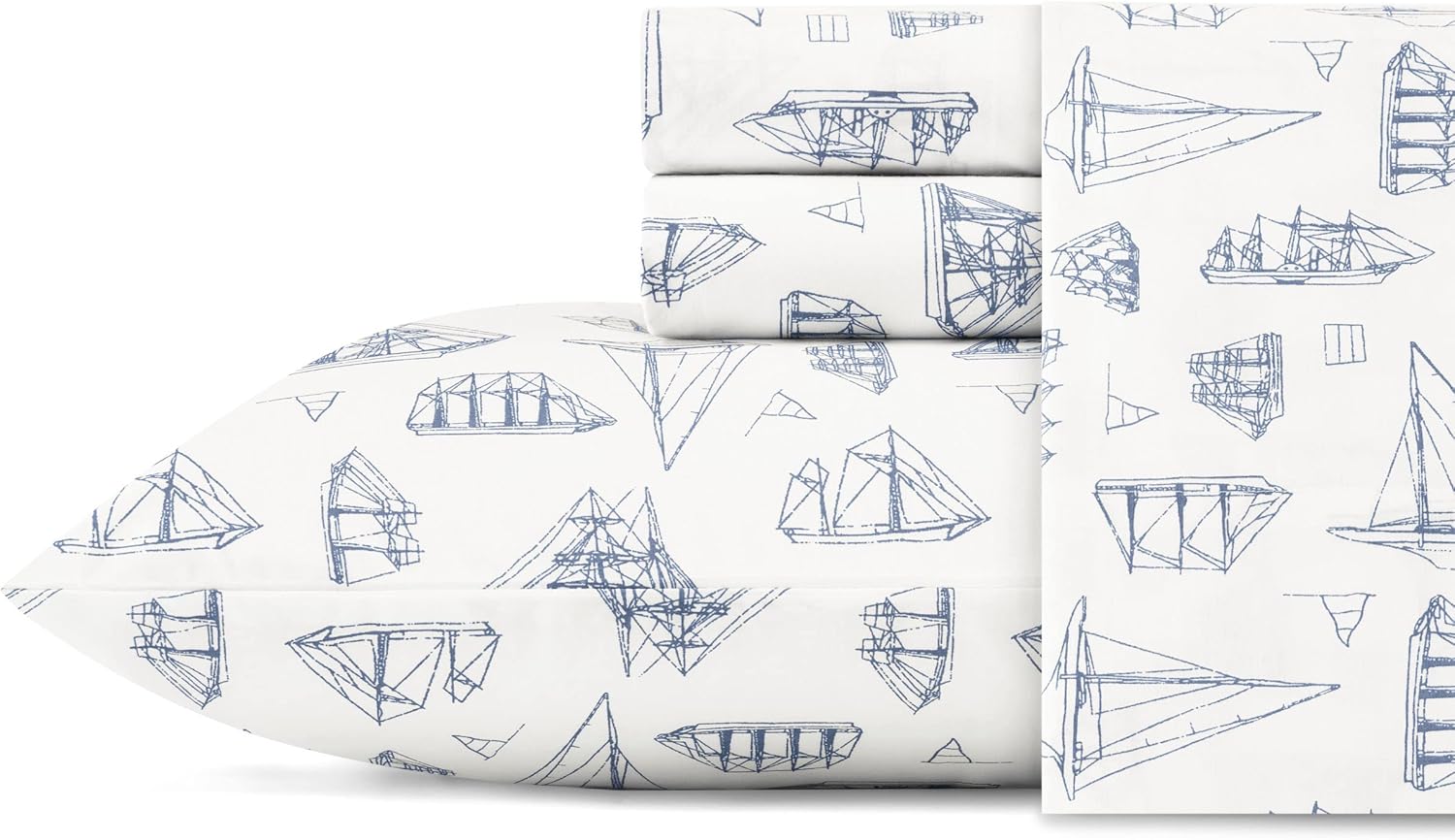Nautica Twin XL Bed Sheets Set - Whitewood Sail Blue
