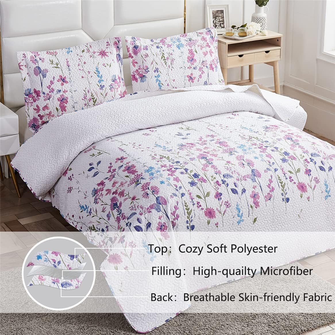 Green Essen Summer Floral Quilt Set FullQueen Size 1