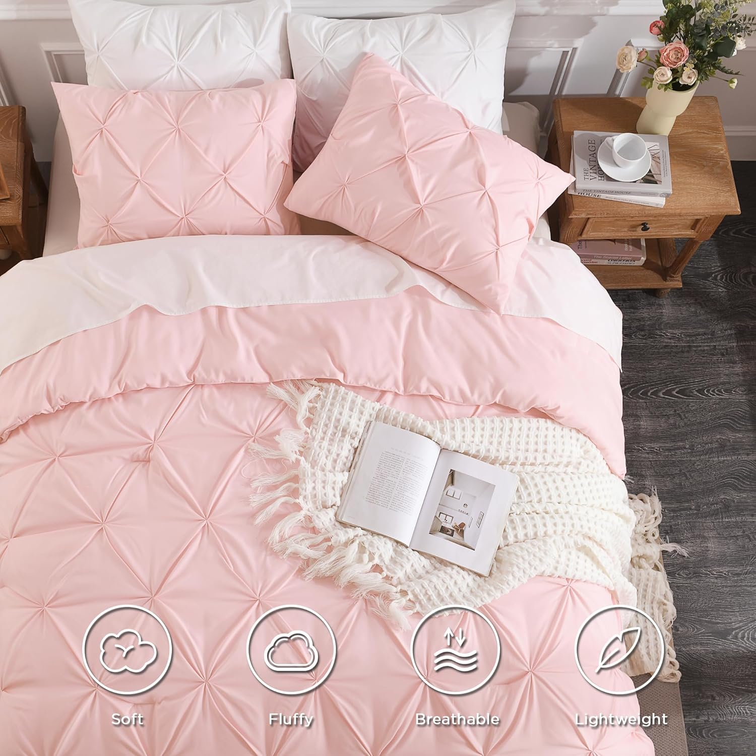 Andency Pink Comforter Set 3 Pieces Full Size