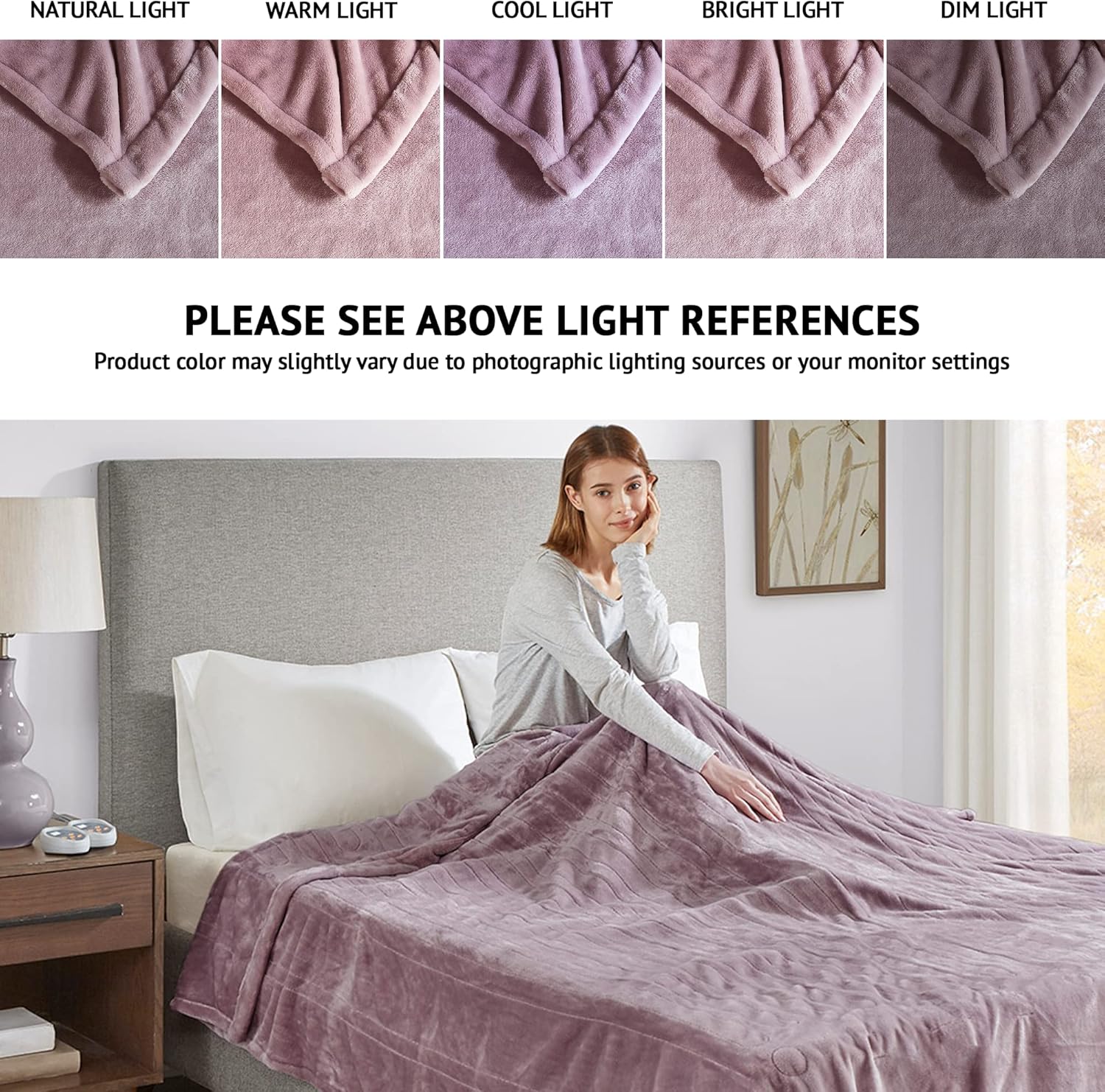 Beautyrest Heated Plush Electric Blanket - 20 Heat Levels Queen Size Lavender