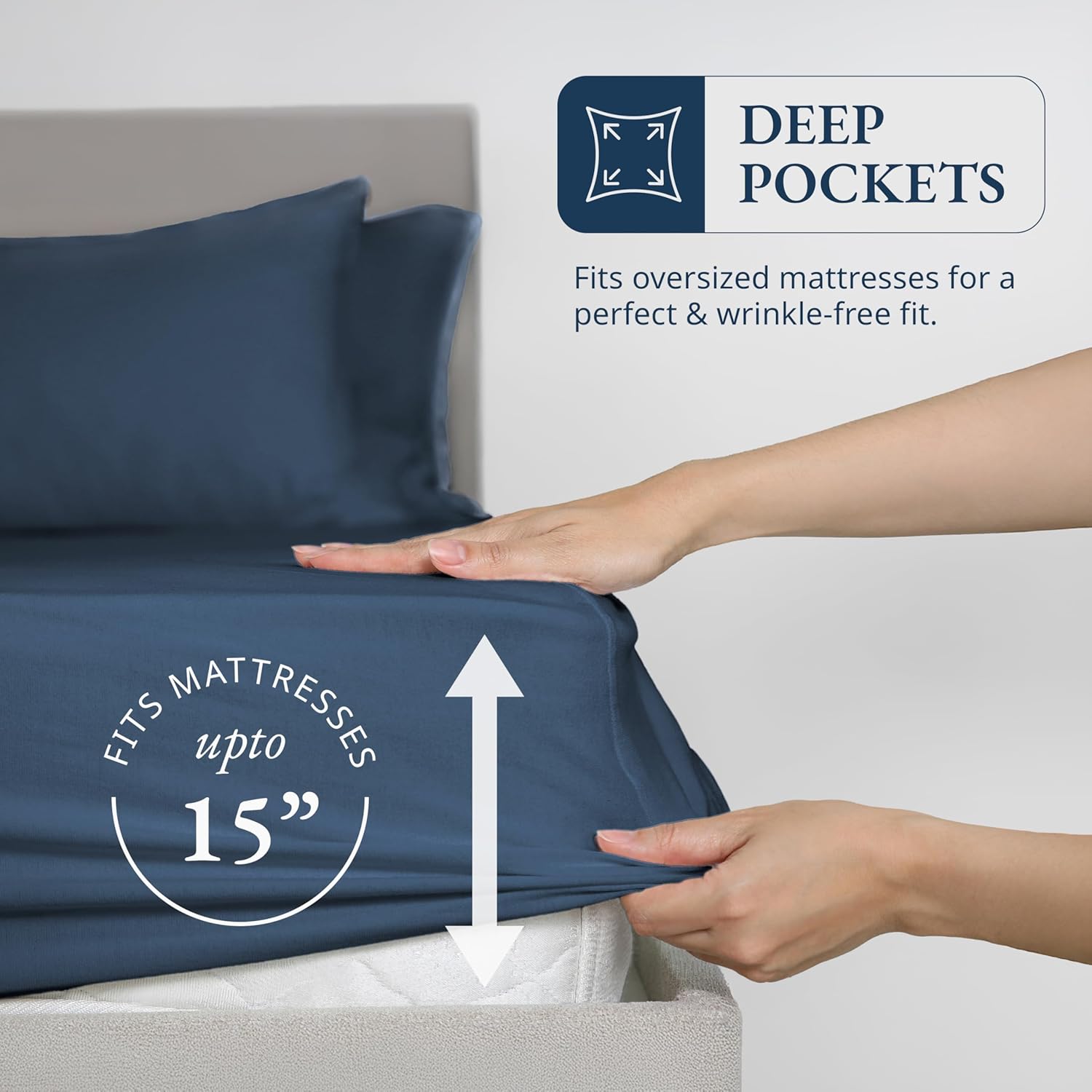 Lane Linen 100 Organic Cotton Twin Fitted Sheet Set - Estate Blue