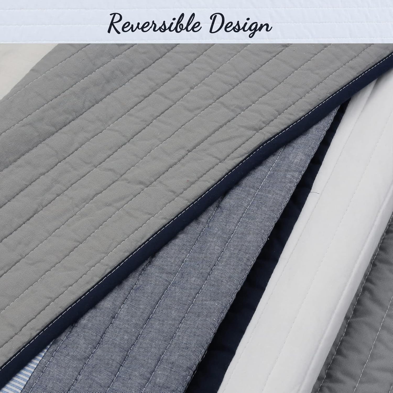 Cozy Line Tranquil Blue Gray Striped Reversible Quilt Set Twin 2 Piece