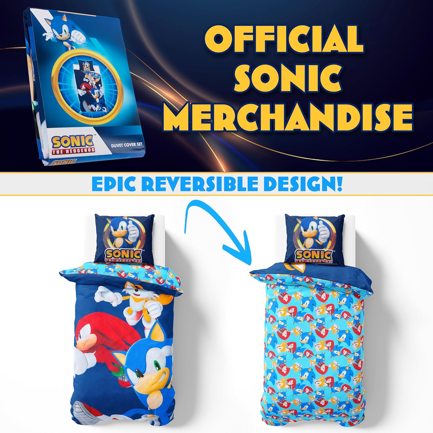 Sonic The Hedgehog Duvet Cover Pillowcase Set Kids Teens Single Size