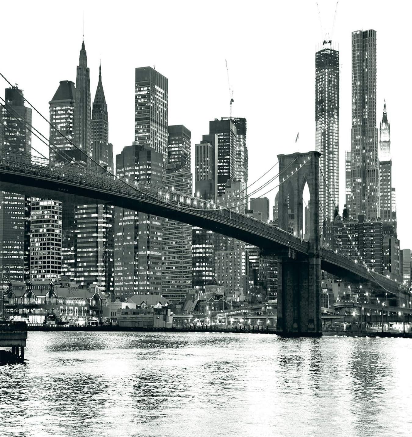 Ambesonne Queen Duvet Cover Set with Pillow Shams Brooklyn Bridge Sunset Image Monochrome