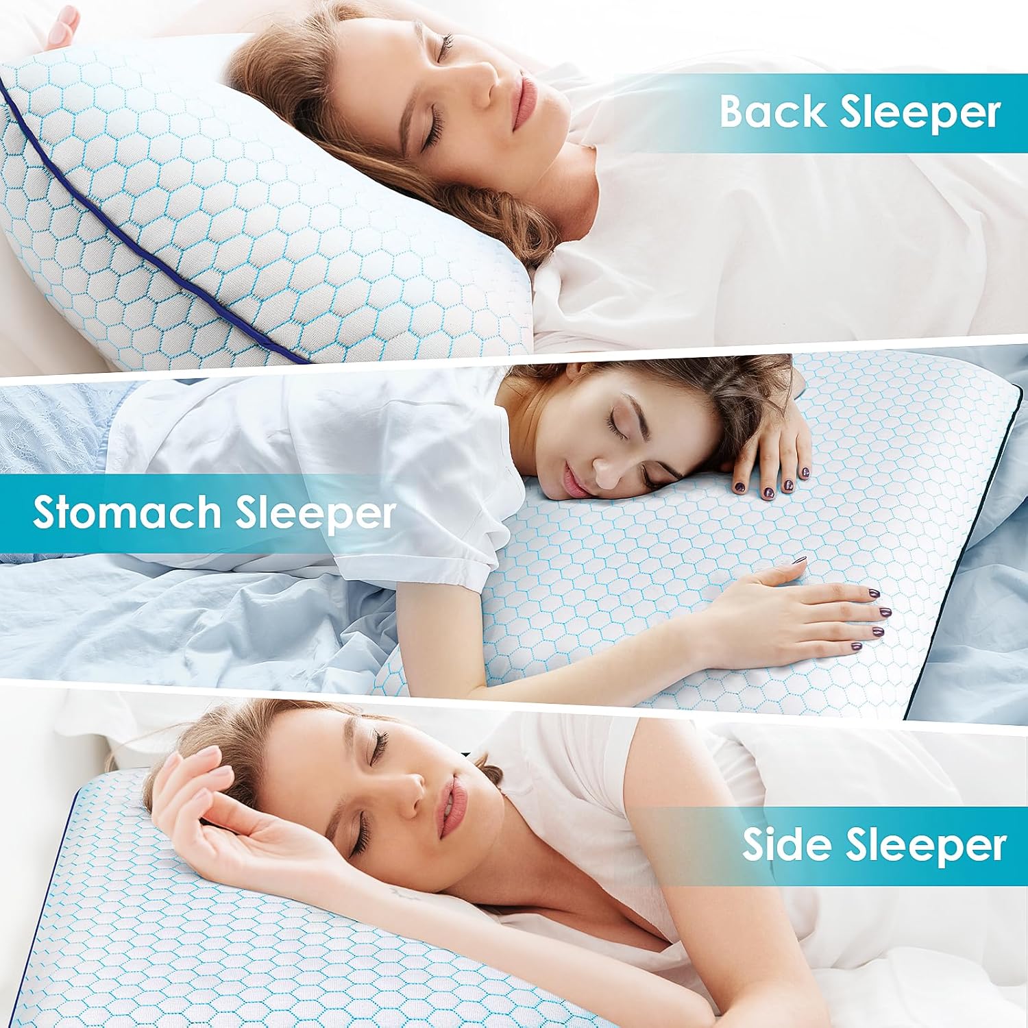 CushyOasis Memory Foam Pillows Set of 2 Blue Queen Size