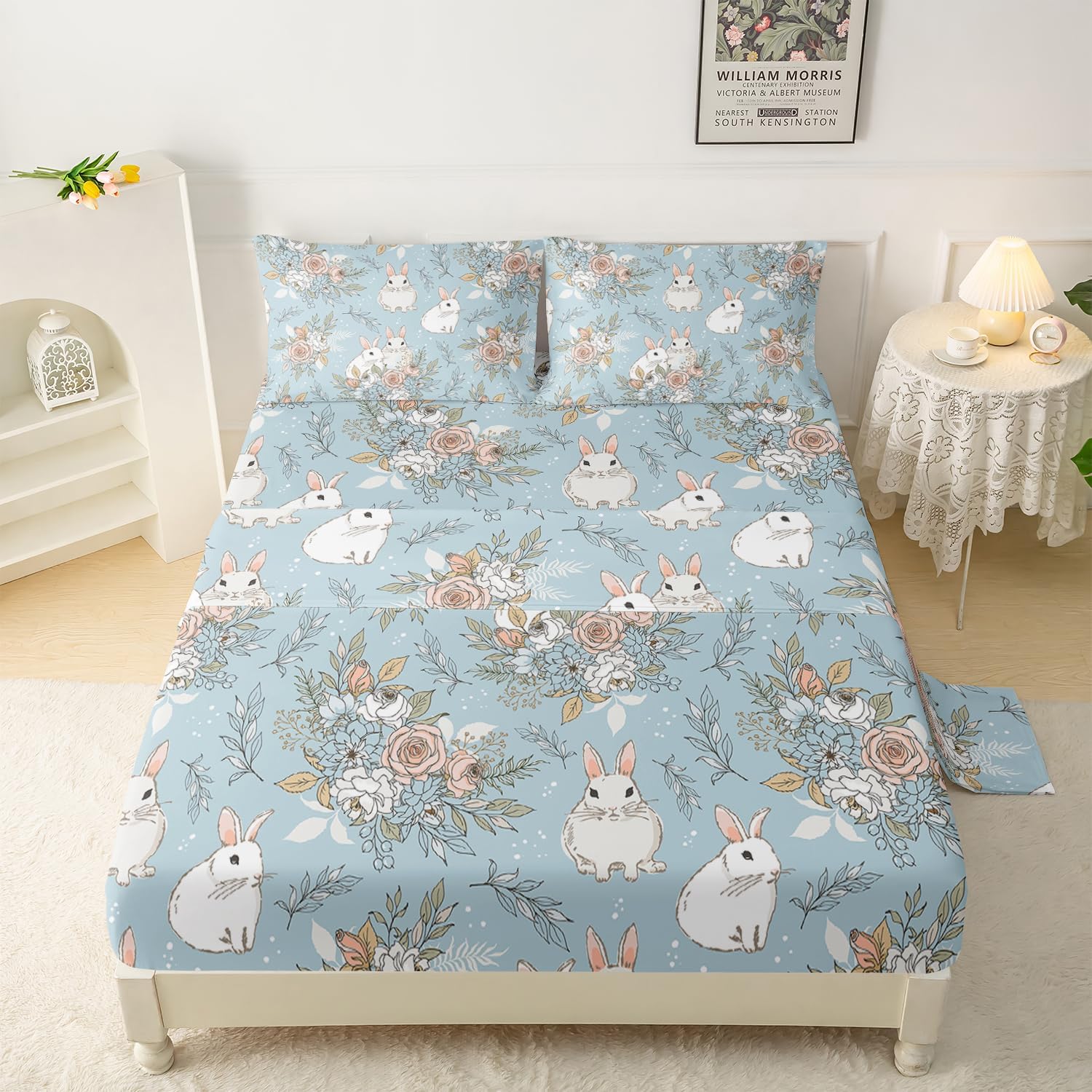 QOOMO Cute Rabbit Microfiber Kids Bedding Set