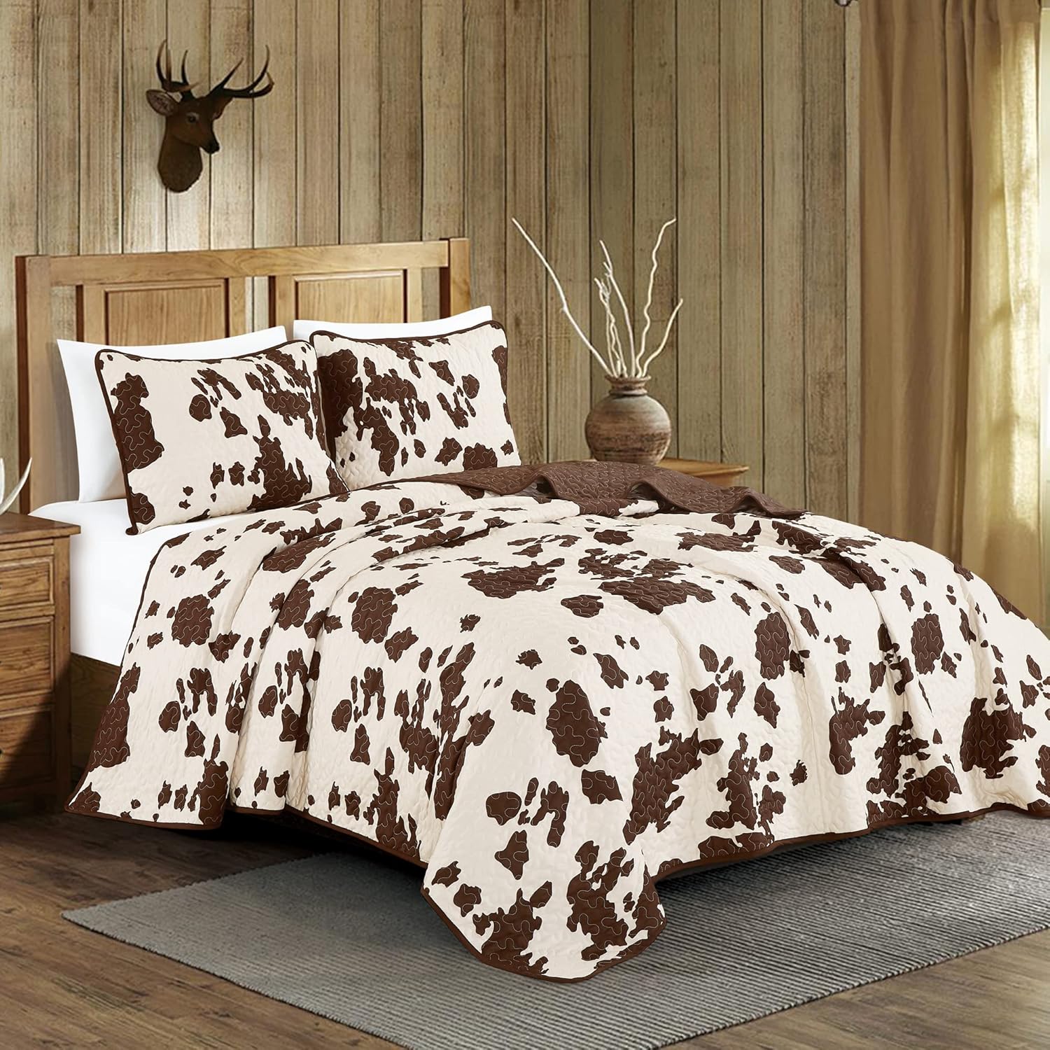 Linen Mart Southwestern Rustic Cowhide Quilt Set - Queen 3 Piece