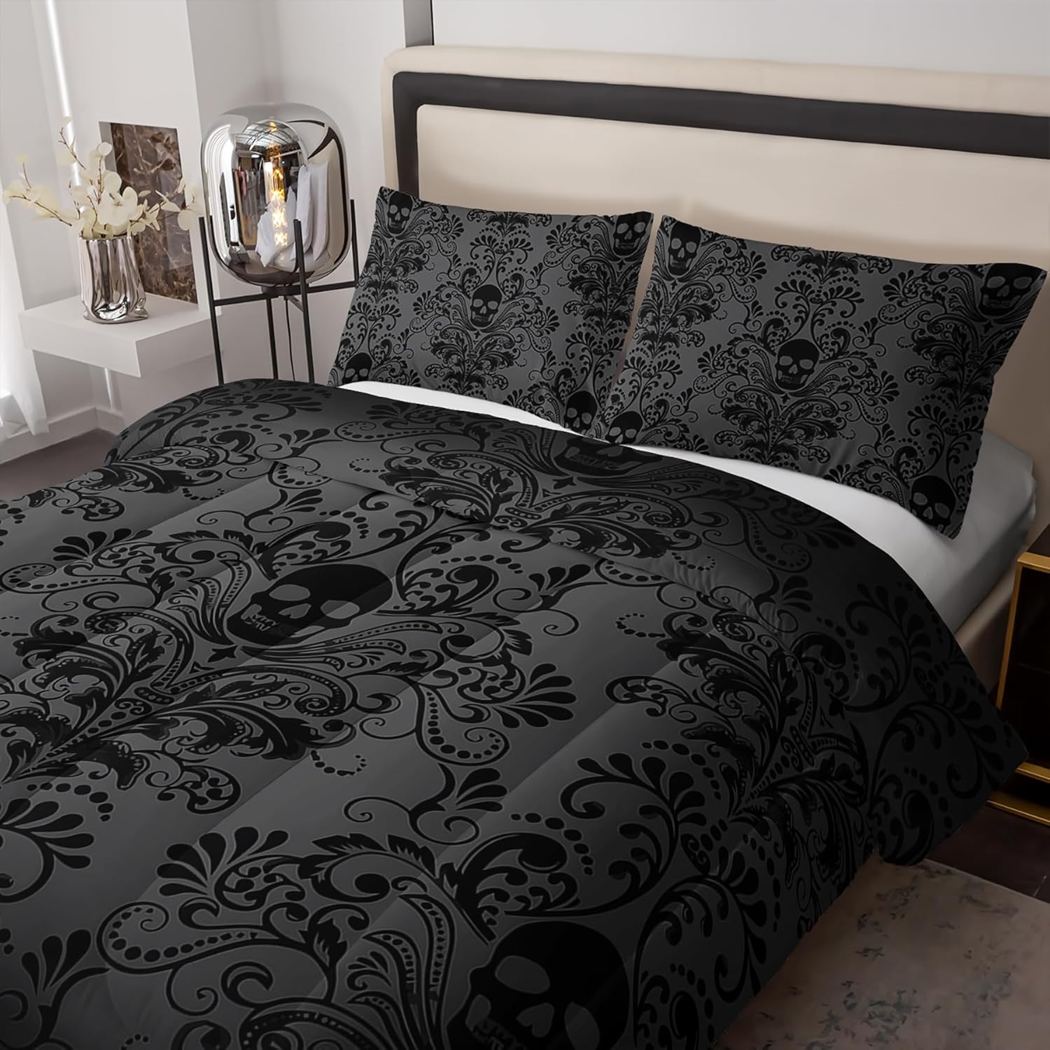Skull Comforter Set Queen Size with 3D Printed Design