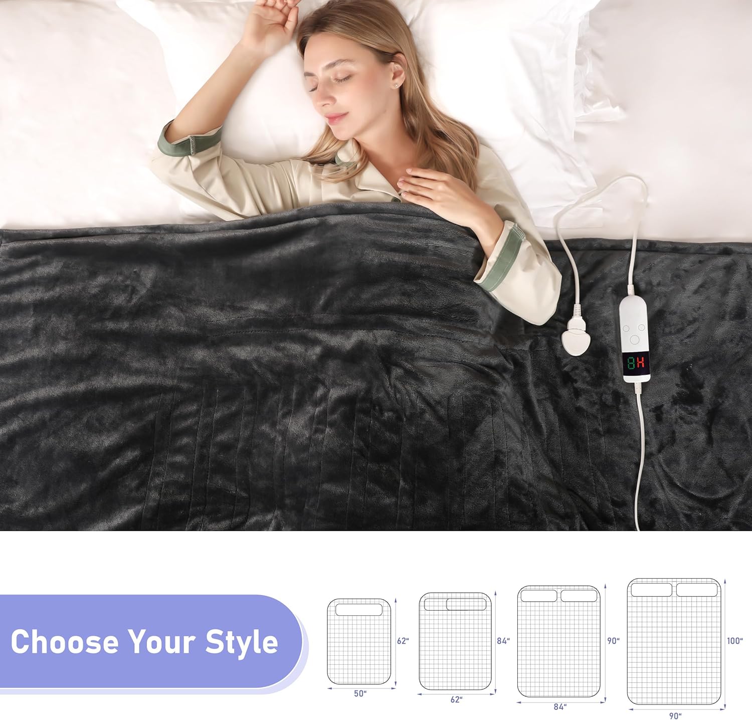 Cushious Heated Blanket Throw - 10 Heat Levels 8-Hour Auto Off