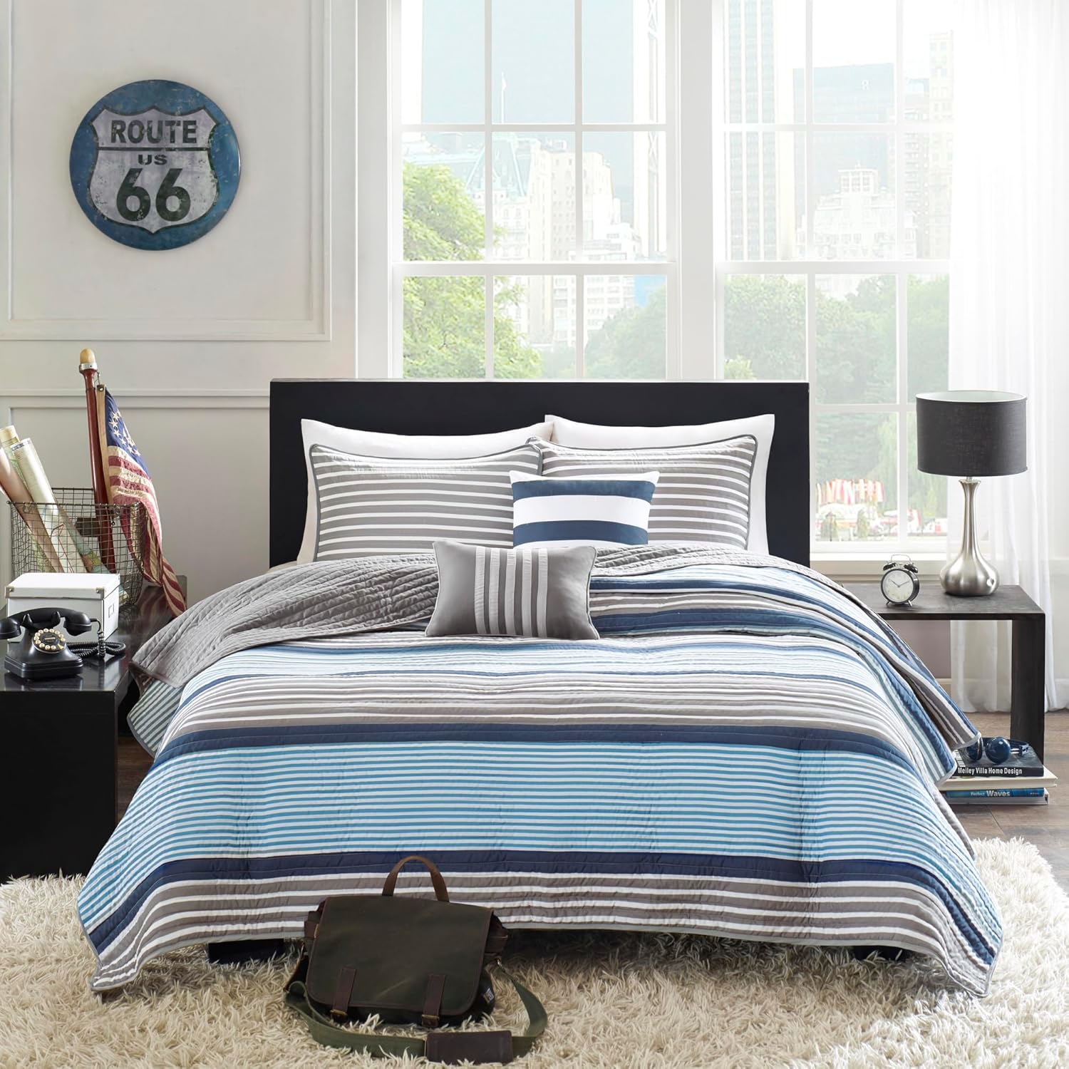 Intelligent Design Paul Reverisble Quilt Set Blue 4 Piece