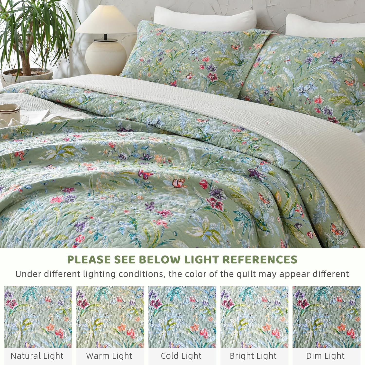 Sanracie Floral Quilt Set - 3pcs Cotton King Size