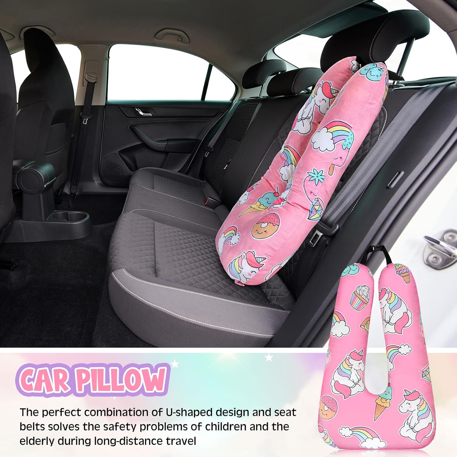 Barydat Pink Unicorn U Shaped Travel Pillow for Adults