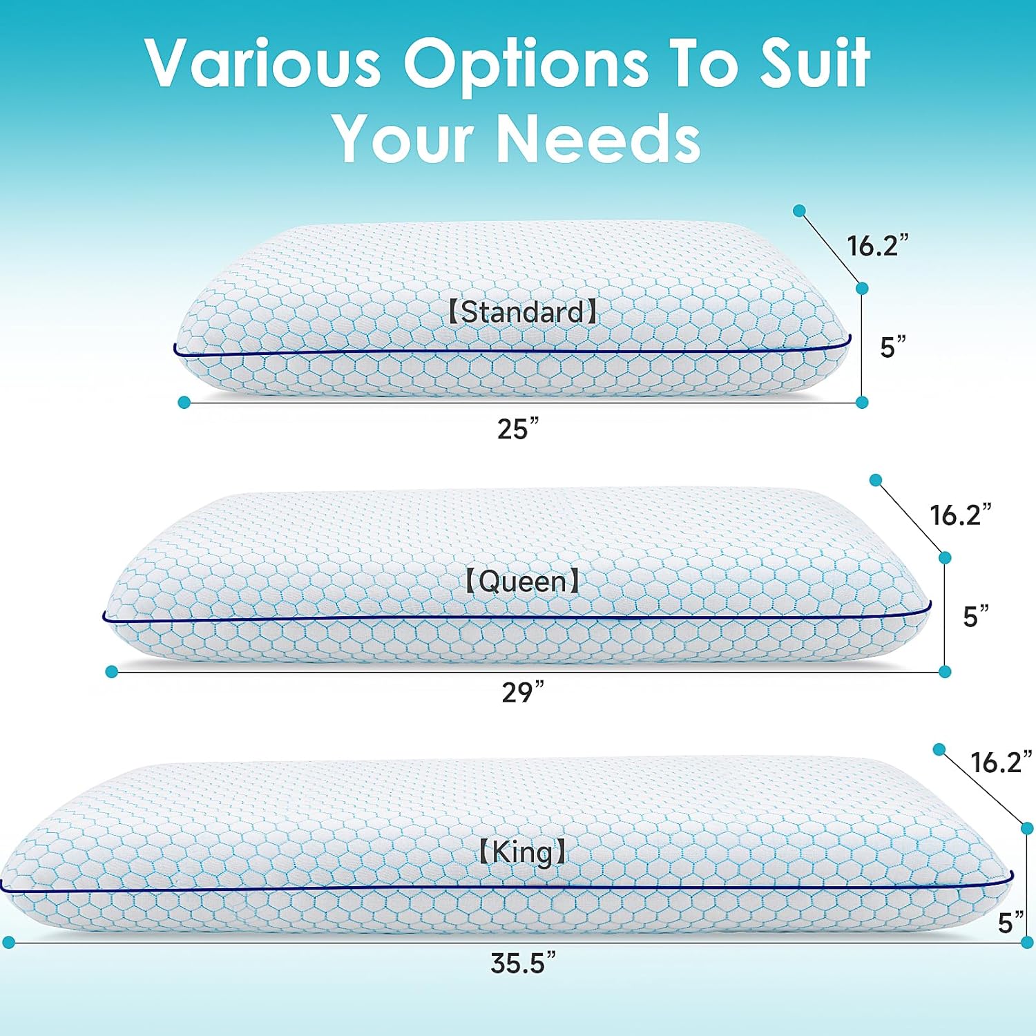 CushyOasis Memory Foam Pillows Set of 2 Blue Queen Size
