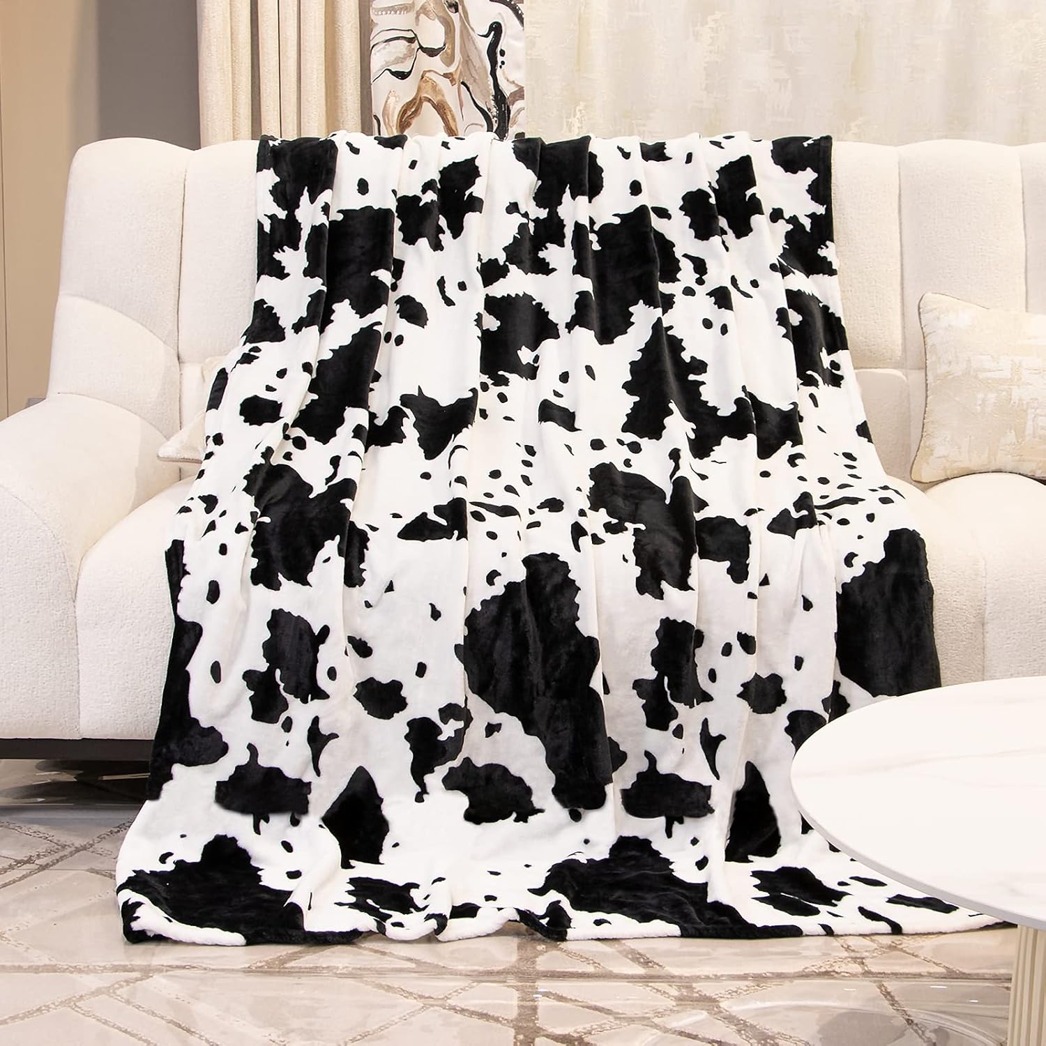 Cow Print Blanket - 50x60 Plush Fuzzy Fleece Throw for Kids Adults