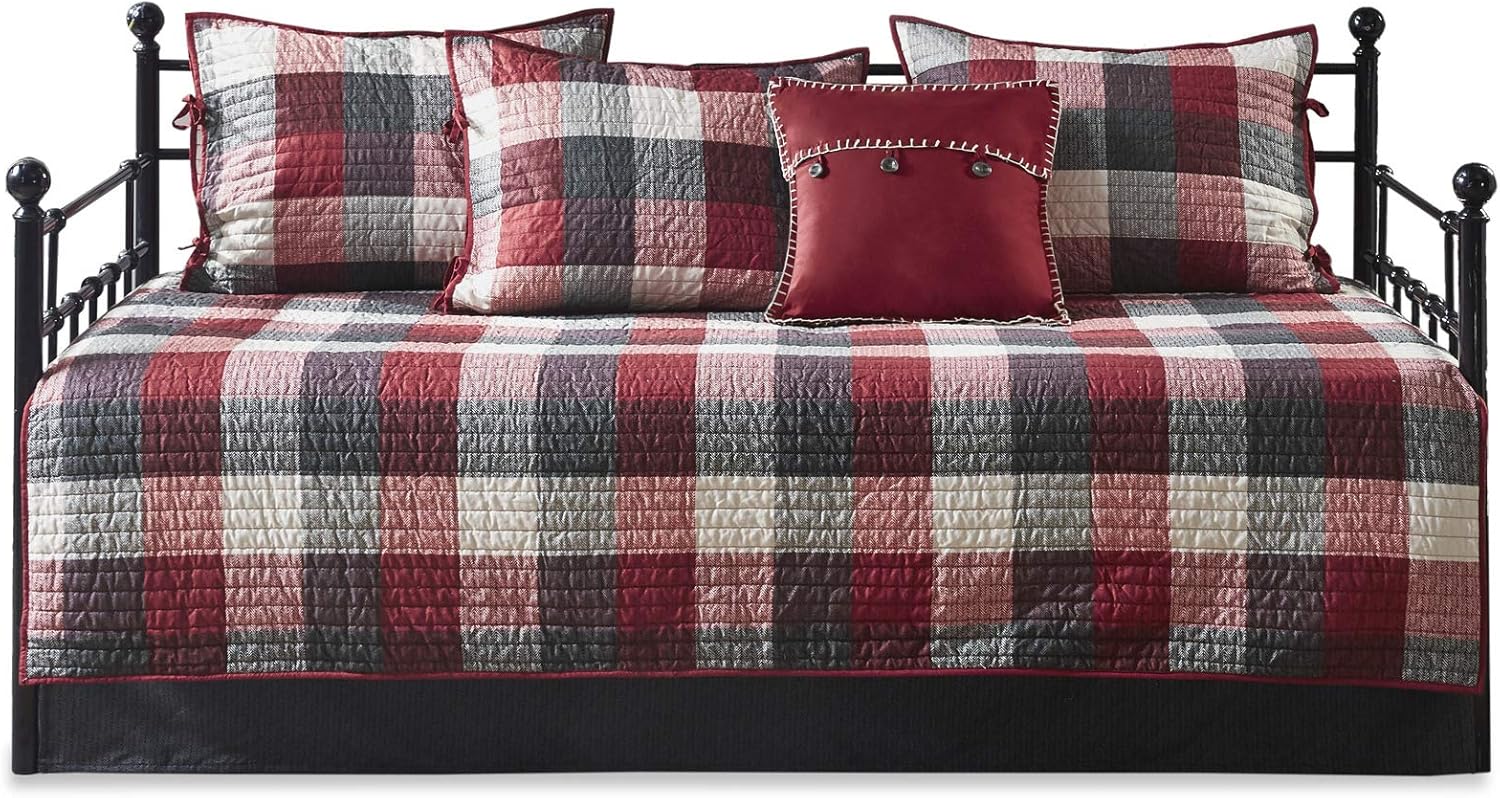Madison Park Reversible Daybed Cover Set Plaid Red 75x39