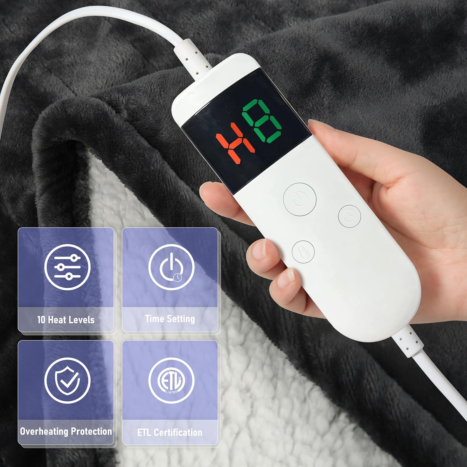 Cushious Heated Blanket Throw - 10 Heat Levels 8-Hour Auto Off