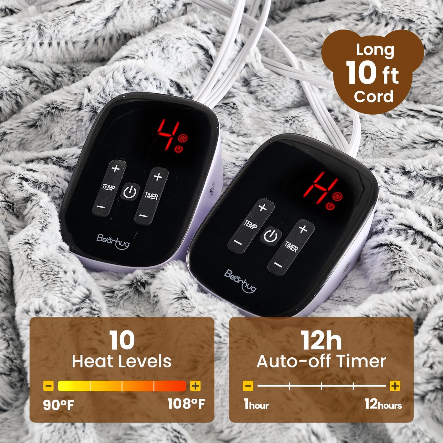 Bearhug King Size Electric Blanket with Dual Controllers