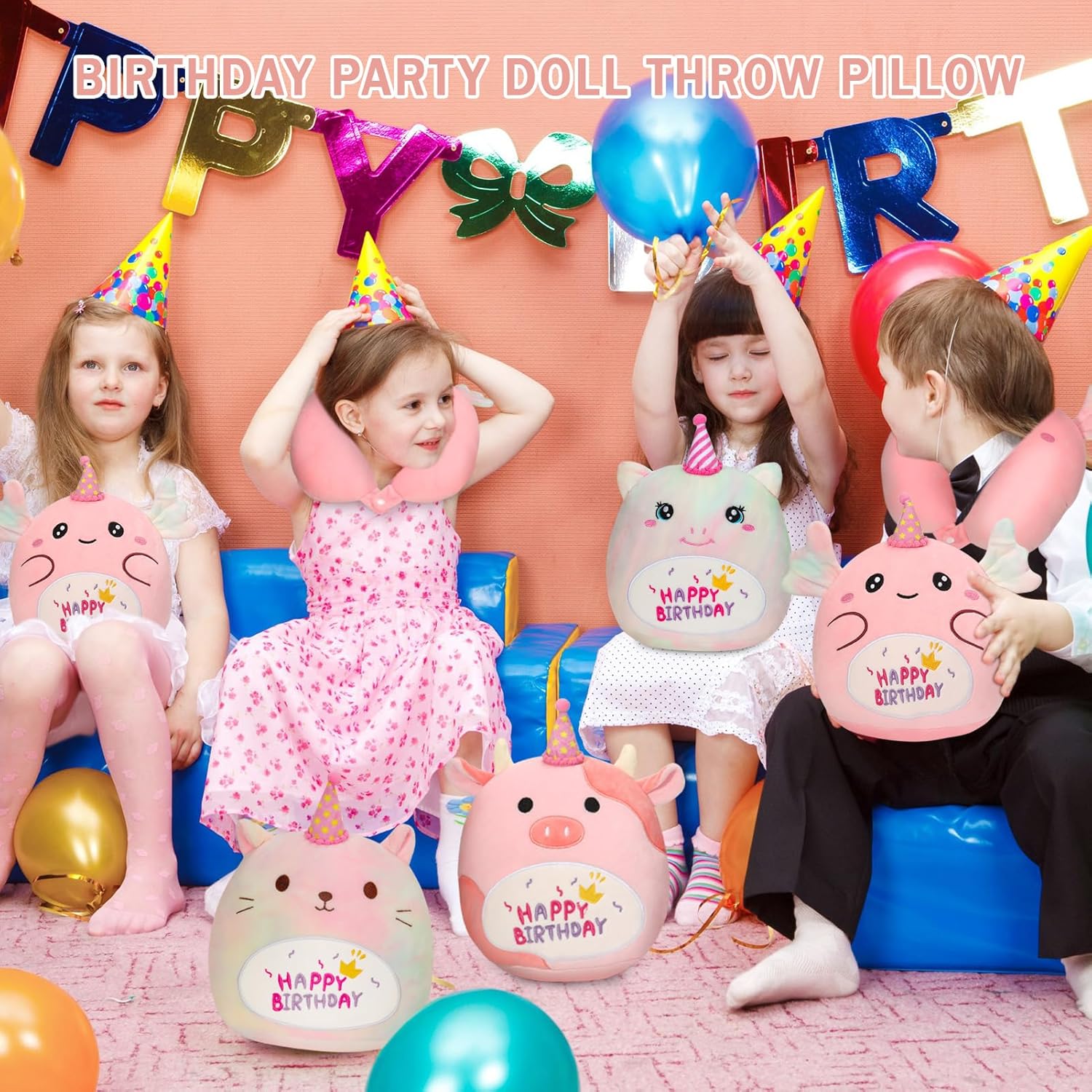 NUKBIL Kids Travel Pillow with Plush Animal Design Pink Axolotl