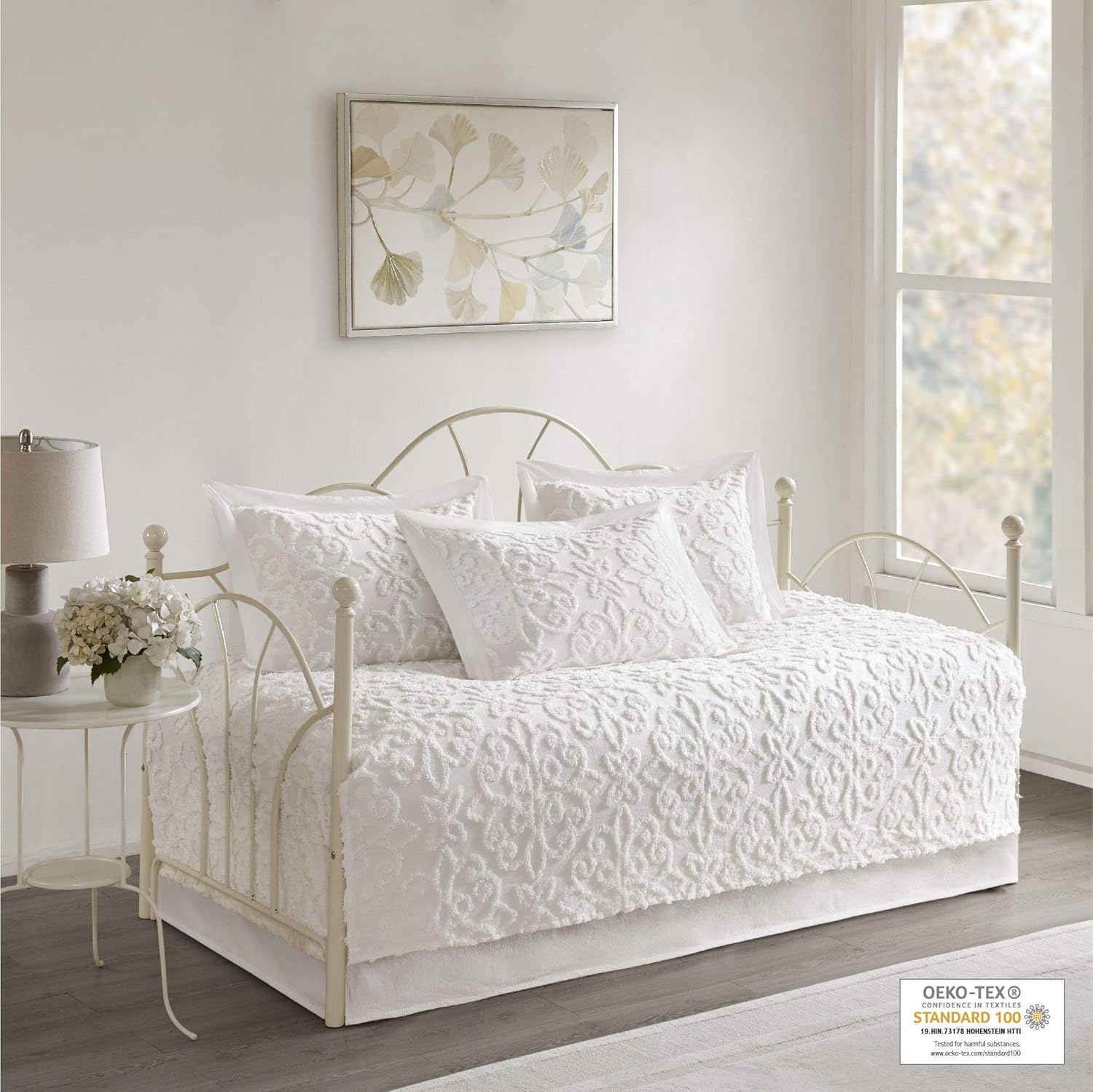 Madison Park Daybed Cover Set - 5 Piece Tufted Chenille Medallion Off White