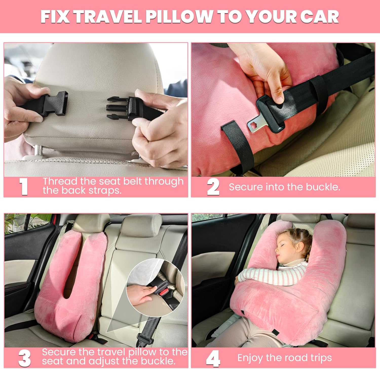 MOAOO Travel Pillow for Kids and Adults Pink