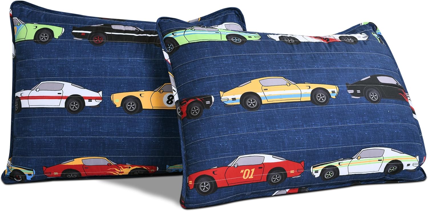 Lush Decor Race Car Kids Quilt Bed Set Navy Twin