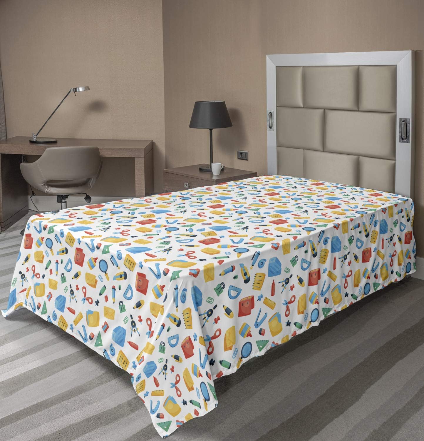 Ambesonne Colorful Flat Sheet TwinXL 102x66 Inches