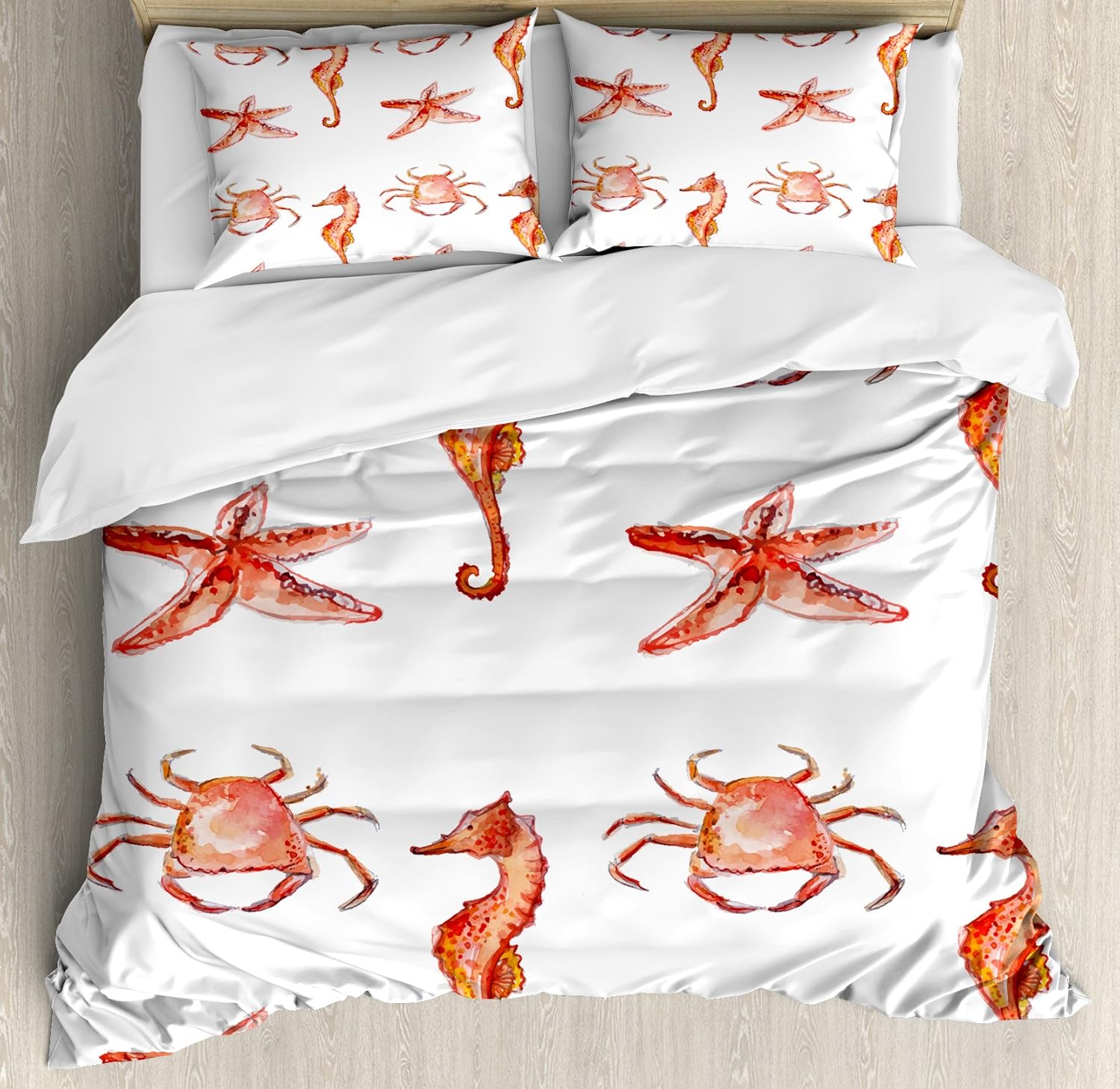 Ambesonne Nautical Duvet Cover Set with Crab and Seahorse Pattern