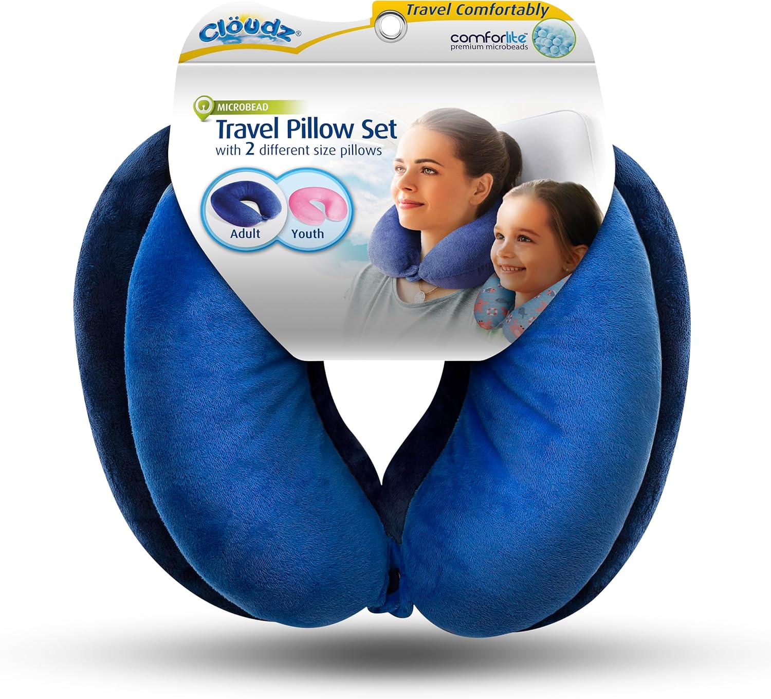 Cloudz Set of 2 Microbead Travel Neck Pillows - Blue