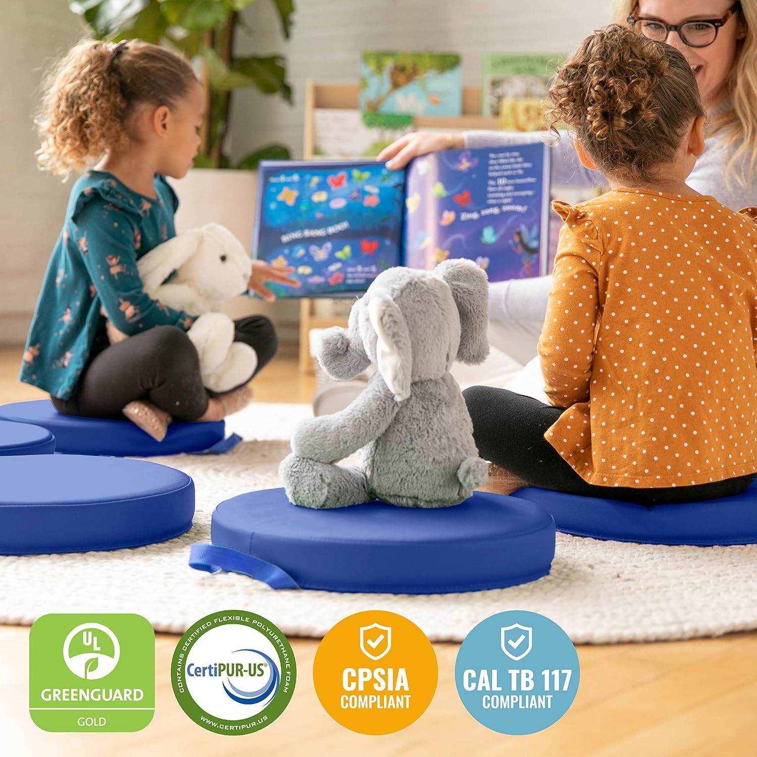 ECR4Kids SoftZone Floor Cushions 6-Piece Blue
