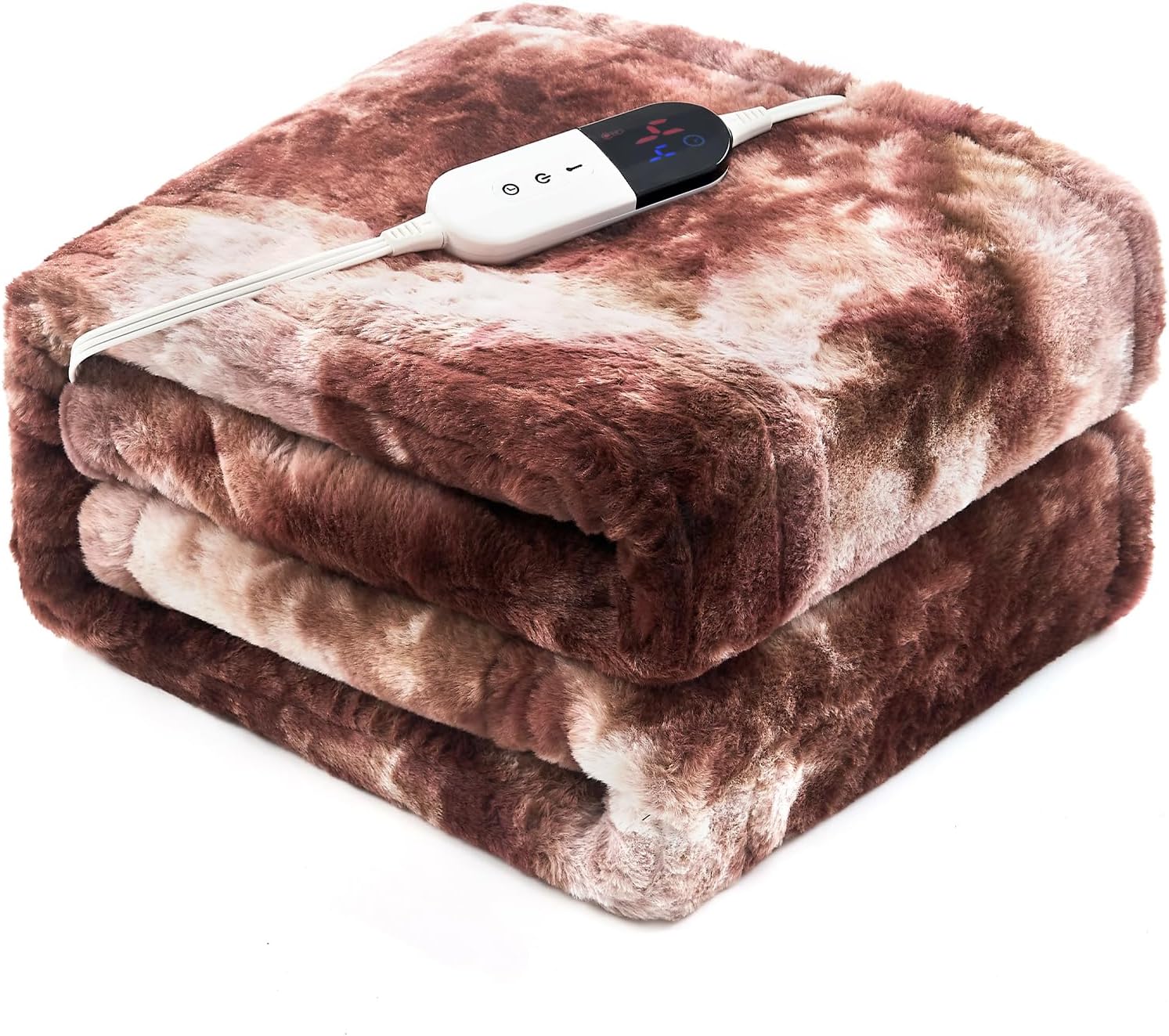 Electric Heated Blanket 50x60 Luxury White Coffee Faux Fur