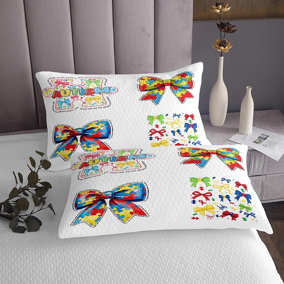 Erosebridal Rainbow 3D Bowknot Queen Coverlet Set
