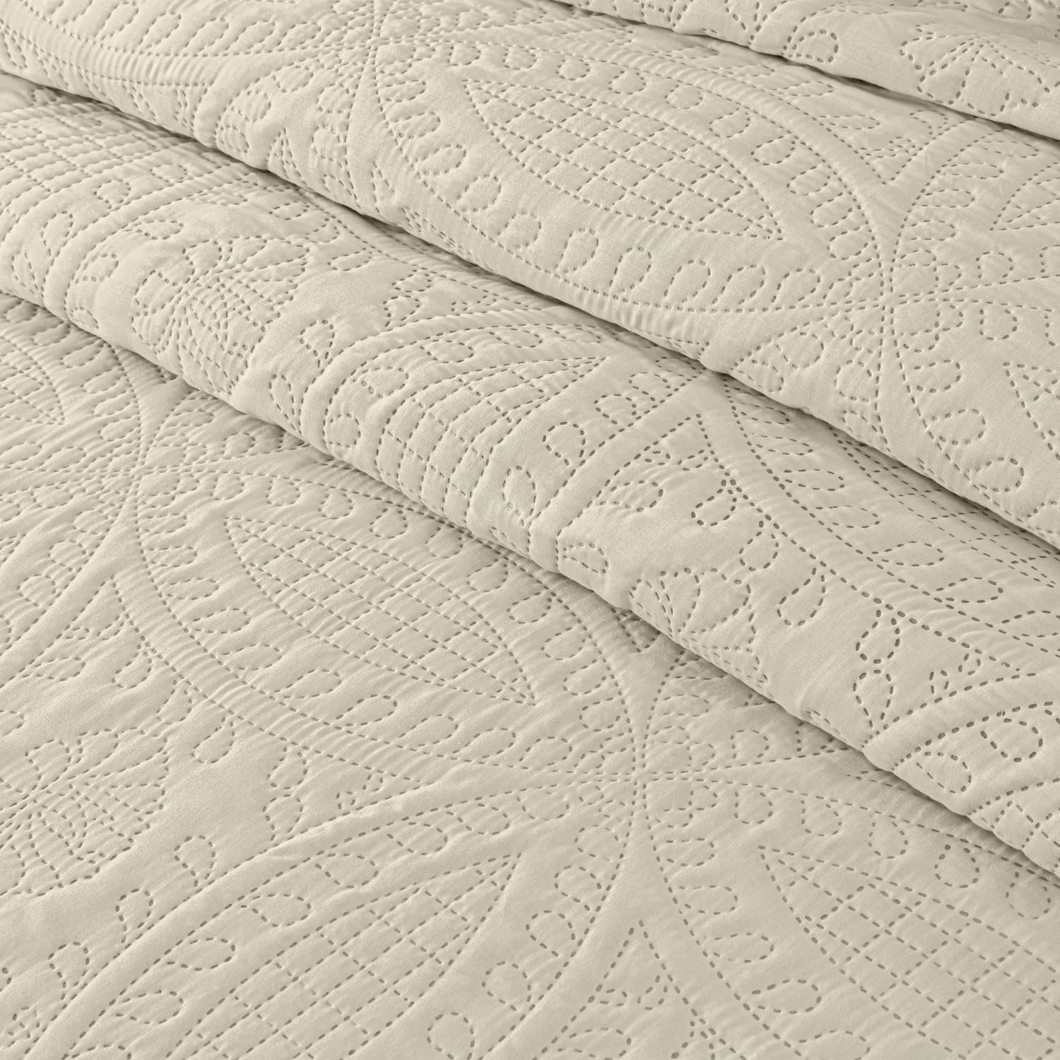 Chezmoi Austin 3-Piece Oversized Bedspread Set King Ivory