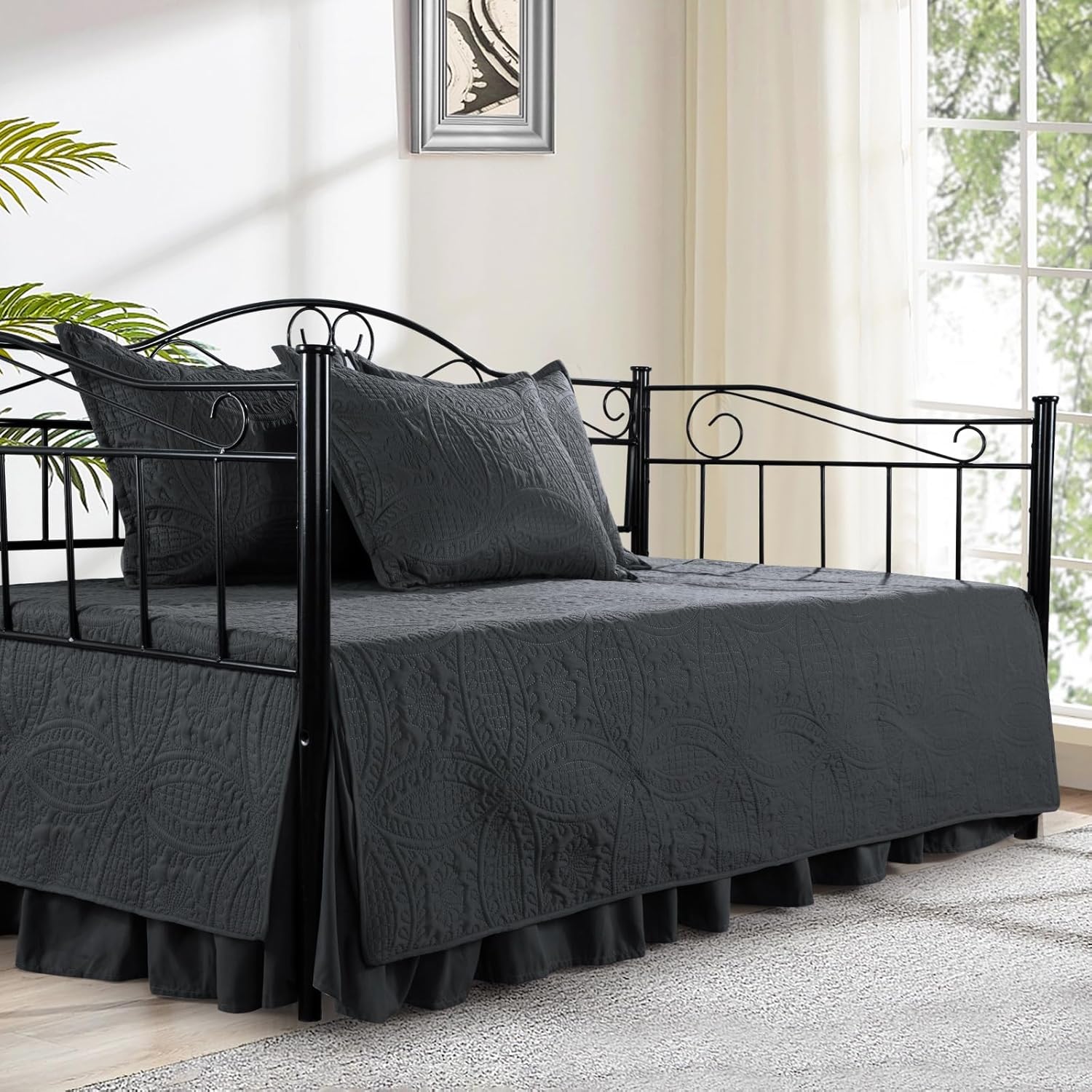 HOMBYS Daybed Set Twin Size with Coin Pattern 75x39 Dark Grey